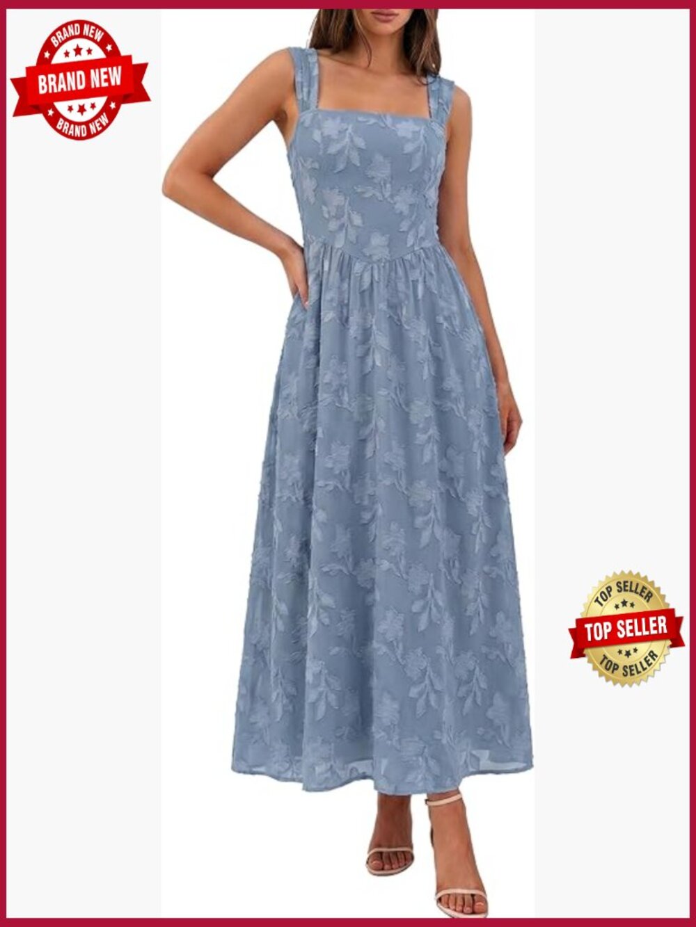 Sleeveless Square Neck Maxi Dress with Pockets Smocked Back Boho Flowy
